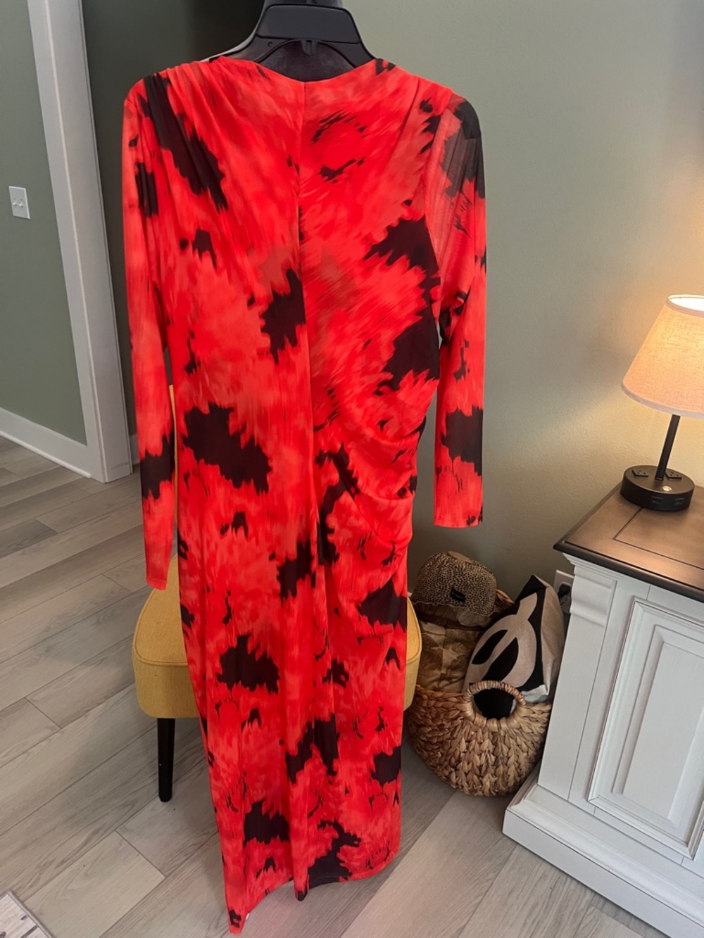 Ashley Graham Orange and Black Floral-Print Long Sleeve Midi Dress - Picture 2 of 7